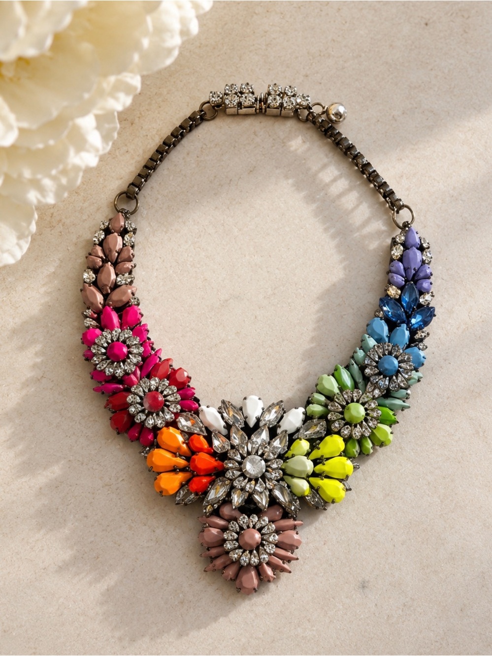 Art Deco Multicolor Floral Rhinestone Statement Necklace